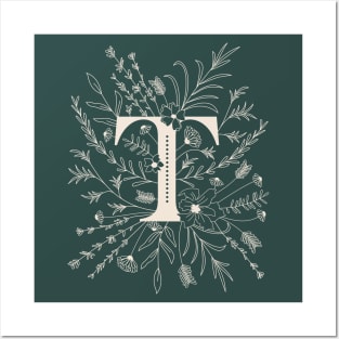 Botanical Letter T (Forest Green) Posters and Art